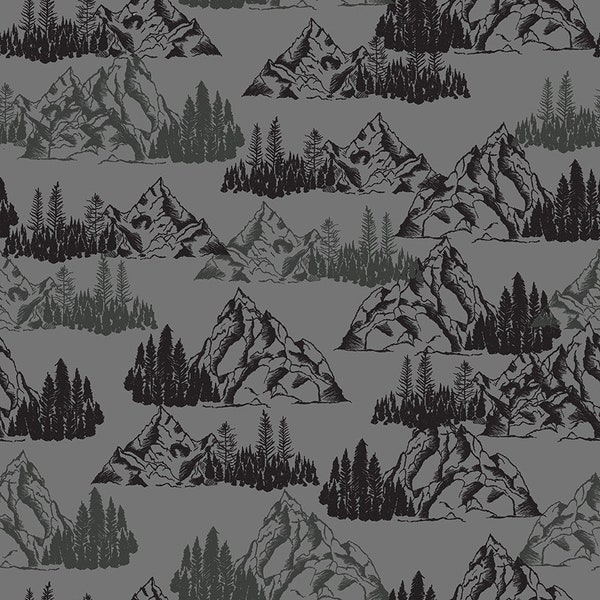 Timberland Cotton Fabric by the Yard - Timberland Mountains Gray - Riley Blake C10331-GRAY