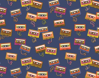 Cassette Tape Cotton Fabric by the Yard - East Coast B-Side Classic Blue - Megan Kampa for Cotton + Steel MK102-CB1