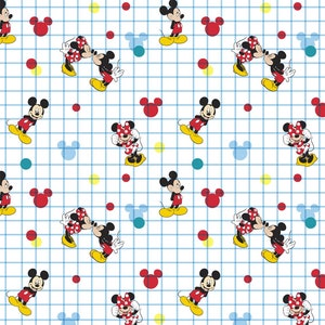 Mickey Mouse Cotton Fabric by the Yard - Mickey and Minnie Grid  - Springs Creative 73083A620715
