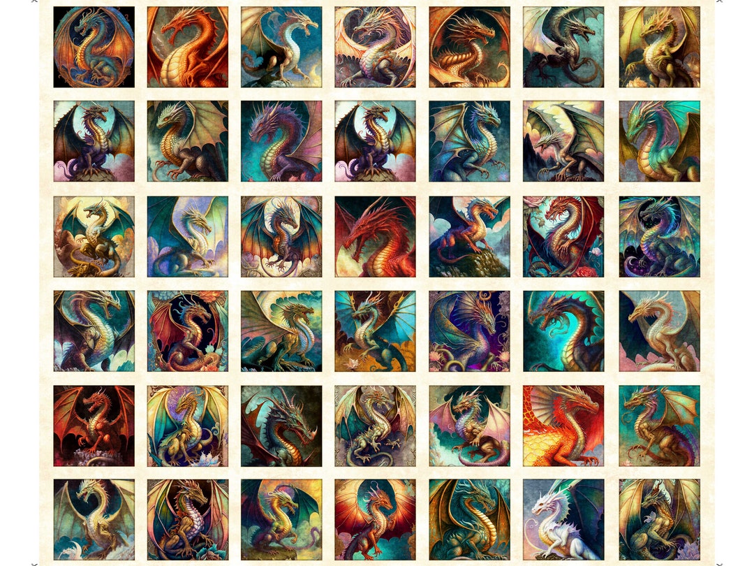 Dragon Cotton Fabric by the Yard Dragon Fyre Small Dragon Picture