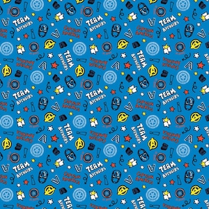 Captain America Cotton Fabric by the Yard - Doodle Shield Blue - Camelot 13050282JAS