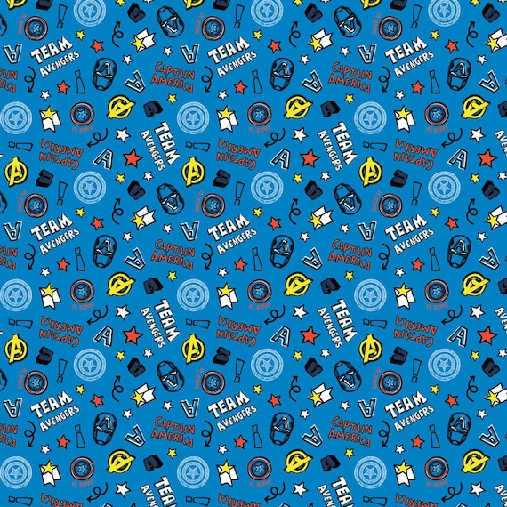 Captain America Cotton Fabric by the Yard - Doodle Shield Blue - Camelot 13050282JAS