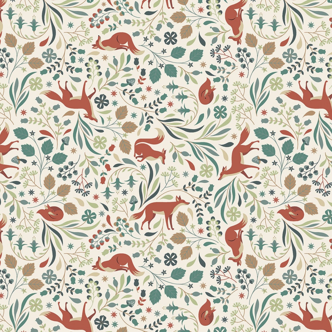 Fox Cotton Fabric by the Yard Fawned of You Cream Foxy Time Etsy
