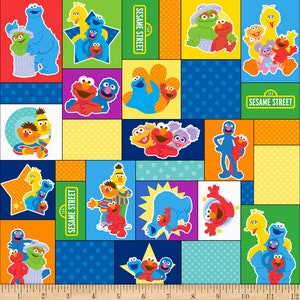 Sesame Street Cotton Fabric by the Yard - Character Blocks - QT Fabrics 27910-X