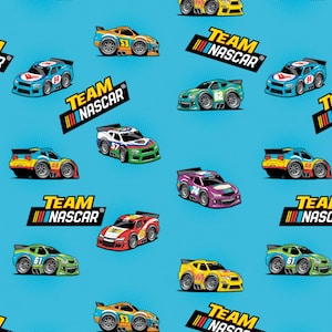 NASCAR Cotton Fabric by the Yard - Race Car Team Blue - Camelot 39210104-2
