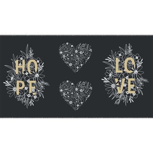 Gilded Floral Cotton Fabric Panel - Gilded Metallic Panel Ink Gold - Alli K for Moda 11537-14M