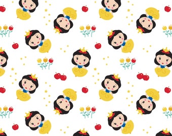 Disney Princess Cotton Fabric by the Yard - White Disney Cute Snow White Toss Kawaii - Camelot 85101904-1
