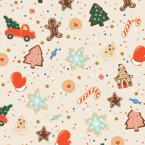 Christmas Cotton Fabric by the Yard - Holiday Classics III Christmas Cookies Cream Metallic - Rifle Paper Co. Cotton + Steel RP617-CR2M