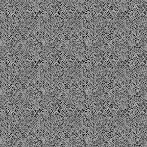 May include: A black and white abstract pattern with a high density of small, white circles and other shapes.