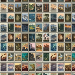 U.S. National Parks Cotton Fabric by the Yard - Postcards Gray - Riley Blake CD13291-GRAY