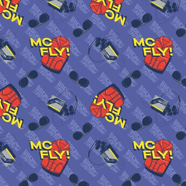 Back to the Future Cotton Fabric by the Yard - MCFLY Purple - Camelot 96330106-3
