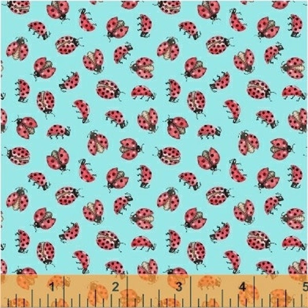 Lady Bug Cotton Fabric by the Yard - Love Letters Lady Bugs Morning Glory - Windham Fabrics 51418-3