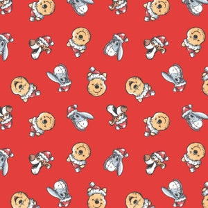 Winnie the Pooh Christmas Cotton Fabric by the Yard Santa Hat Toss Camelot 85430523-1 image 1