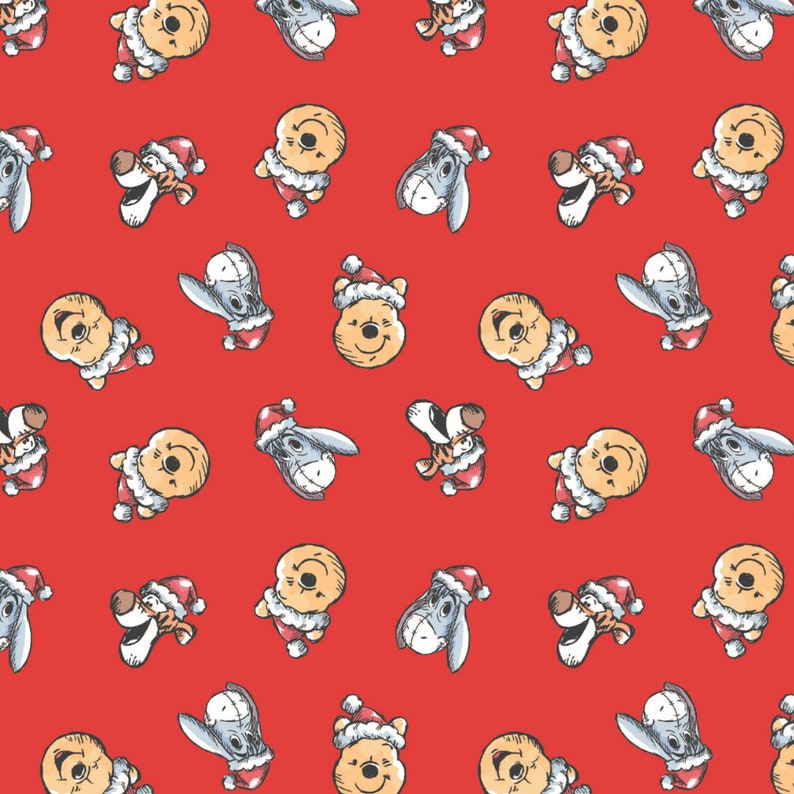 Winnie the Pooh Christmas Cotton Fabric by the Yard Santa Hat Toss Camelot 85430523-1 image 1