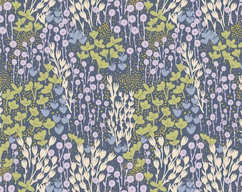 Floral Cotton Fabric by the Yard - Fresh Linen Backyard Field Night - Katie O'Shea for Art Gallery FRE32301