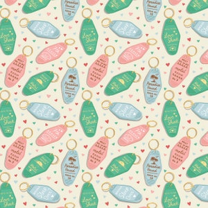 Love Keys Cotton Fabric by the Yard - Character Valentine&#39;s Day Love Keys Cream - Camelot 82210701-1