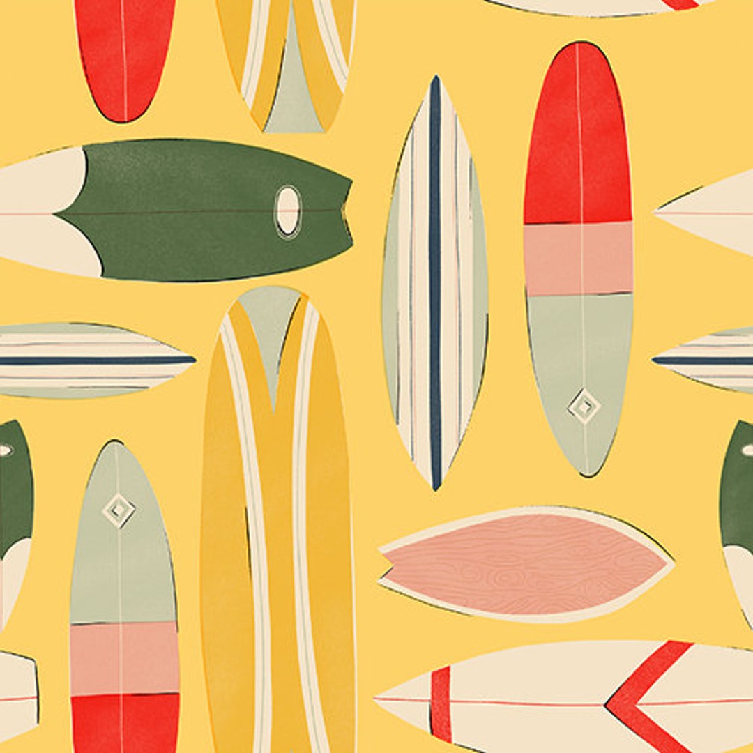 Beach Cotton Fabric by the Yard Beach Day Surf's up Yellow MK Surface