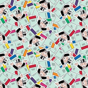 Monopoly Cotton Fabric by the Yard - Hasbro Gaming III Monopoly Property Card Toss - Camelot 95070325-1