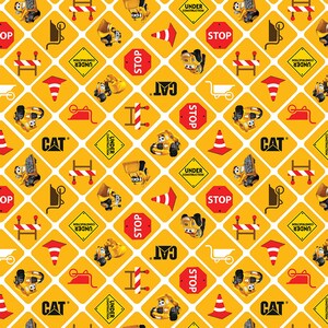 CAT Buildin Crew Cotton Fabric by the Yard - Caterpillar Construction Signs Yellow - Riley Blake C8102-YELLOW