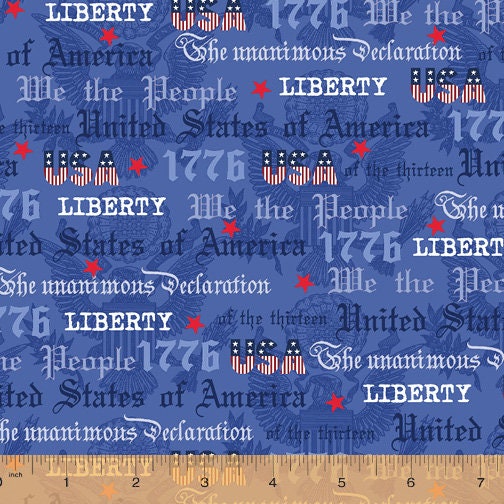 Cotton Fabric - Novelty Fabric - We The People Patriotic Stamps Postage  Stamp - 4my3boyz Fabric