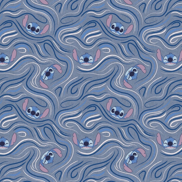 Lilo and Stitch Cotton Fabric by the Yard - Stitch Blogger Stitch Making Waves Navy - Camelot 85240405-2