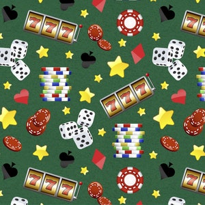 Poker Cotton Fabric by the Yard - Casino Stars Green - DX-2552-0C-2