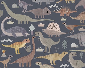 Dinosaur Cotton Fabric by the Yard - D is for Dinosaur Roar Iron - Paint Love Studio for Dear Stella 2339IRON