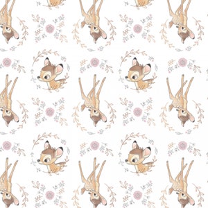 Bambi Fabric by the Yard - Disney Sweet Bambi with Metallic Copper White - Camelot 85040107L-1