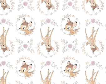 Bambi Fabric by the Yard - Disney Sweet Bambi with Metallic Copper White - Camelot 85040107L-1