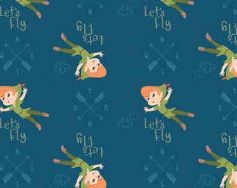 Peter Pan Fabric by the Yard - Let's Fly Blue - Camelot 85330204-2