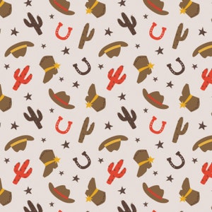 Cowboy Cotton Fabric by the Yard - Hey Cowboy Western Toss Cream - Camelot  89200604-1