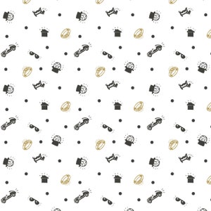 Monopoly Cotton Fabric by the Yard - Monopoly Game Tokens White