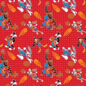 Space Jam Cotton Fabric by the Yard - Red Space Jam Players Tonal - Camelot 23550109-3