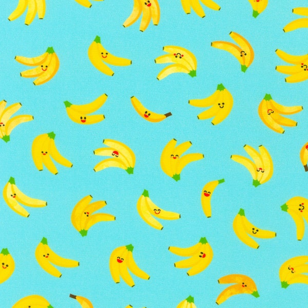 Banana Cotton Fabric by the Yard - Bananas Blue - Robert Kaufman AAK209524