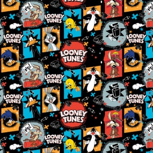 Looney Tunes Cotton Fabric by the Yard - Looney Tunes Be Looney Explosive Cast Black - Camelot 23600228-1