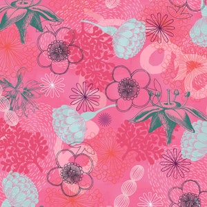 Modern Bright Cotton Fabric by the Yard - Bright World Botanical Bright Pink - Sharon Virtue for Windham 53488-4