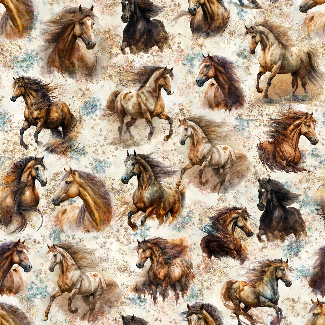 Horse Cotton Fabric by the Yard Stallion Song Horse Allover QT Fabrics
