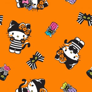 Halloween Hello Kitty Cotton Fabric by the Yard - Sanrio Hello Kitty Halloween Bows - Springs Creative 79309-A62078