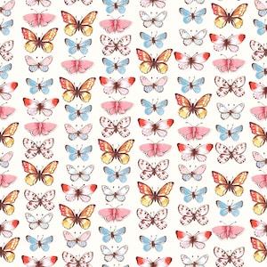 Butterfly Cotton Fabric by the Yard - Farm Meadow Butterflies Ivory - Windham Fabrics 52794-1