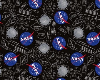 NASA Cotton Fabric by the Yard - Outer Space by NASA Moon Boots Black - Riley Blake C15481-BLACK