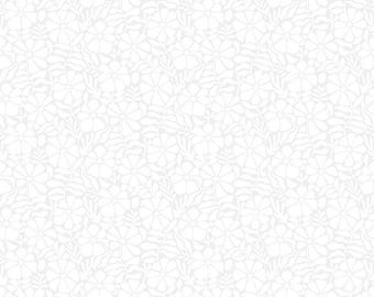 White-on-White Cotton Fabric by the Yard - Monochrome Desert Bloom White-on-White - Dear Stella P2957-WHITE