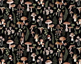 Mushroom Cotton Fabric by the Yard - Moonflower Shitake Happens Midnight - Dear Stella D2726-MIDNIGHT