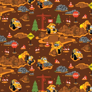 CAT Buildin Crew Fabric by the Yard - Caterpillar Main Brown - Riley Blake C8100-BROWN