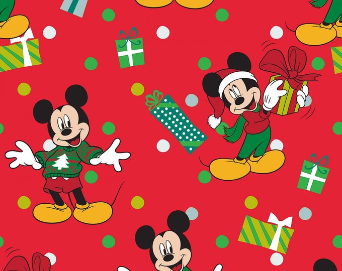 Mickey Mouse Christmas Cotton Fabric by the Yard Mickey for Me Red ...