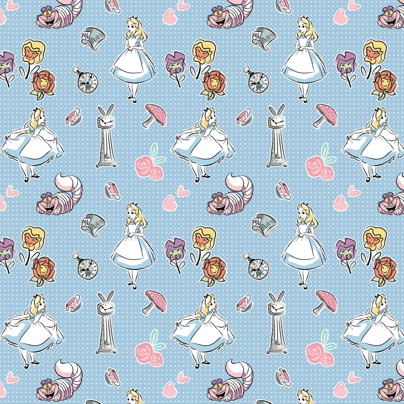 Alice in Wonderland Cotton Fabric by the Yard - Disney Alice in Wonderland  III Cozy Wonderland Blue - Camelot 85020404-2 - Etsy, image size:1300x1300
