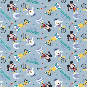 Mickey Cotton Fabric by the Yard - Character Nursery Collection - Mickey Mouse Little Performer Blue - Camelot 85271031-1