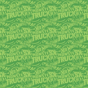 Hot Wheels Monster Truck Cotton Fabric by the Yard - Hot Wheels Monster Trucks Tonal Green - Riley Blake C12954-GREEN