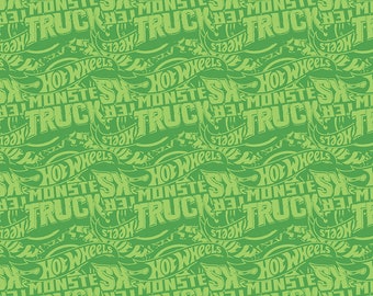 Hot Wheels Monster Truck Cotton Fabric by the Yard - Hot Wheels Monster Trucks Tonal Green - Riley Blake C12954-GREEN
