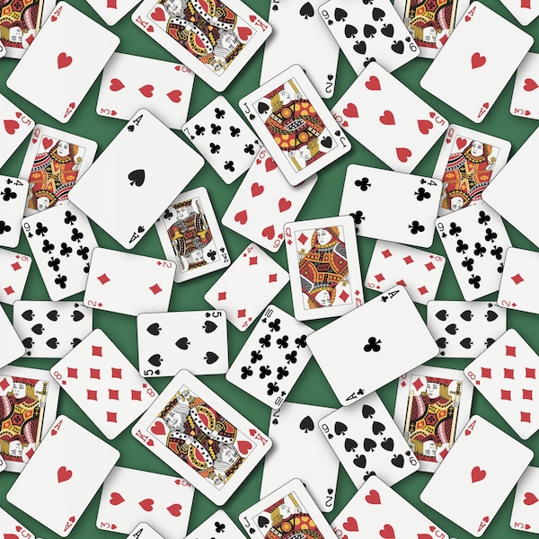 Playing Cards Fabric by the Yard - Casino Fun Cards Green - David Textiles DX-2528-0C-1