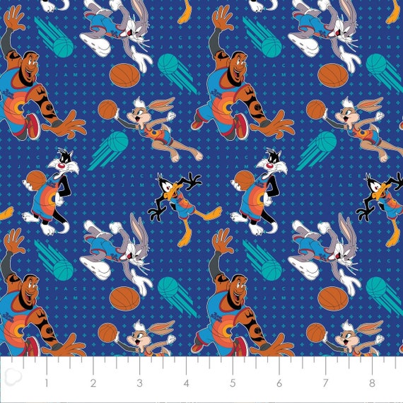 Space Jam Cotton Fabric by the Yard Blue Space Jam Players Tonal Camelot 23550109 4 Etsy Canada